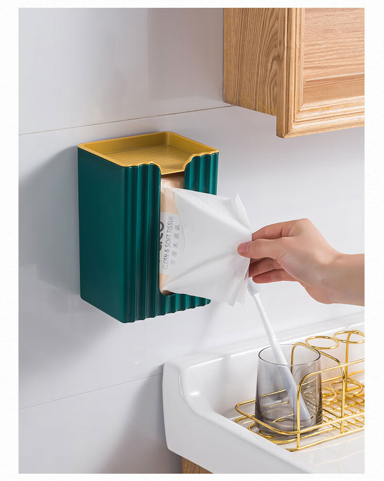 Youjialiangpin Tissue Box, Living Room Napkin Holder, Storage Box with Spring, Light Luxury Towel Box, Household Roll Paper Dispenser, Light Gree 7