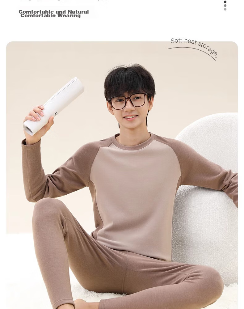 YUZHAOLIN Thermal Underwear Set for Men, Middle And High School Students, Autumn And Winter Fleece-Lined Top And Bottom, Cotton Sweater for Older Childre 17