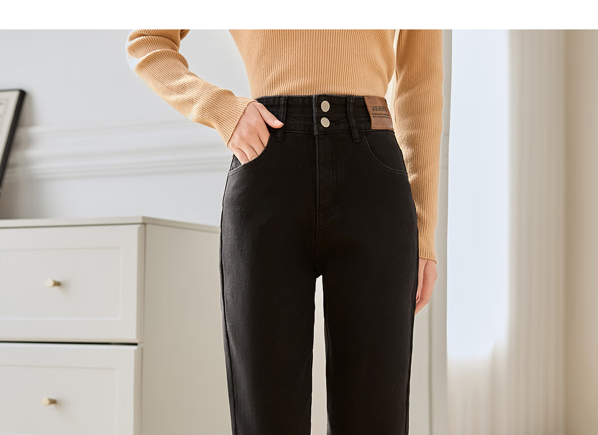 PinCai Autumn Winter Fleece-Lined High-Waist Slim Fit Skinny Jeans for Women Stretch Warm Pants P139N3231 12
