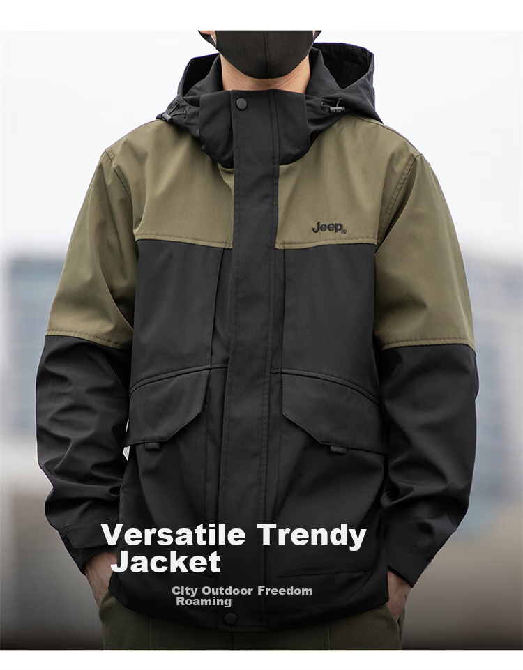 JEEP Men's Hooded Jacket, Spring And Autumn Season, Loose-Fit Trendy Casual Clothing for Men, Army Green, Size M 2