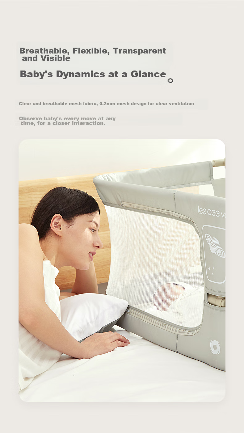 Leeoeevee Foldable Baby Bed Crib, Easy to Assemble, with Safety Guardrail, Anti-Pressure, Muya White 10