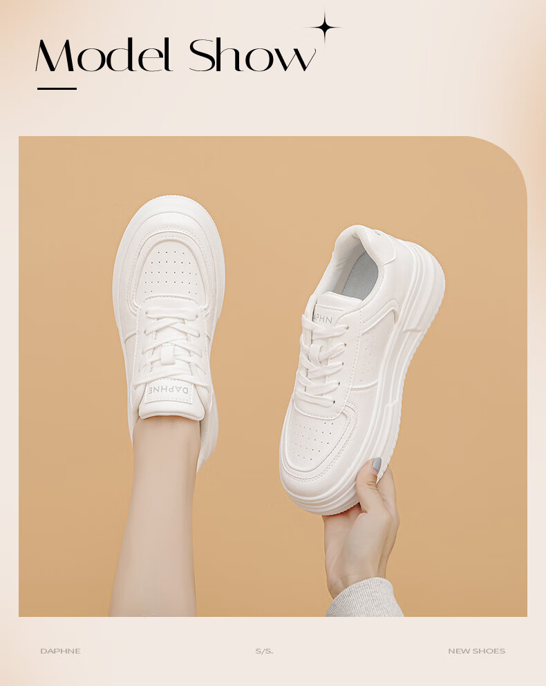 DAPHNE Thick-Soled White Sneakers for Women, 2026 New Popular Style, Casual Sports Shoes, Versatile Board Shoes for Women, White, Size 38 3