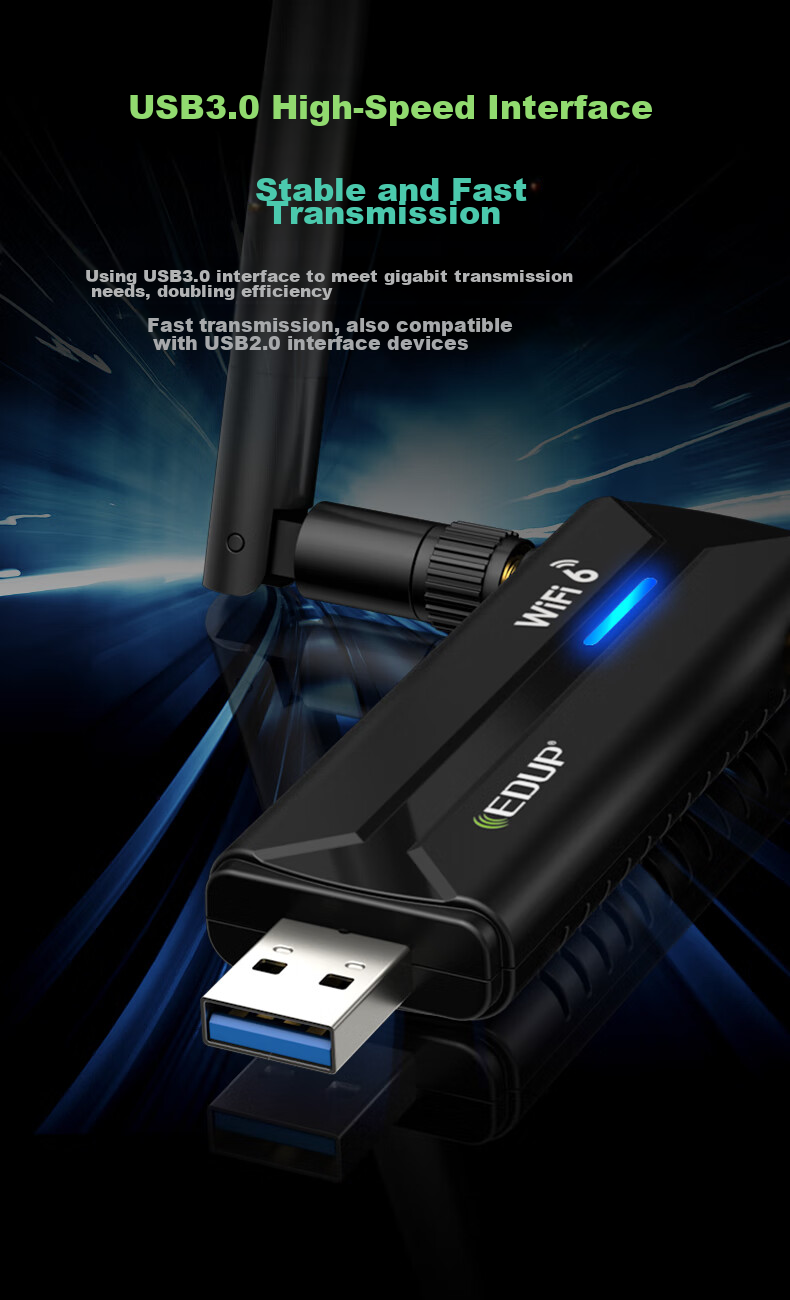 EDUP AX5400M Driverless WiFi 6 Wireless Network Adapter USB3.0 Gigabit High-Speed Gaming 5G High-Power External Desktop Laptop WiFi Receiver EP-AX1671S 8