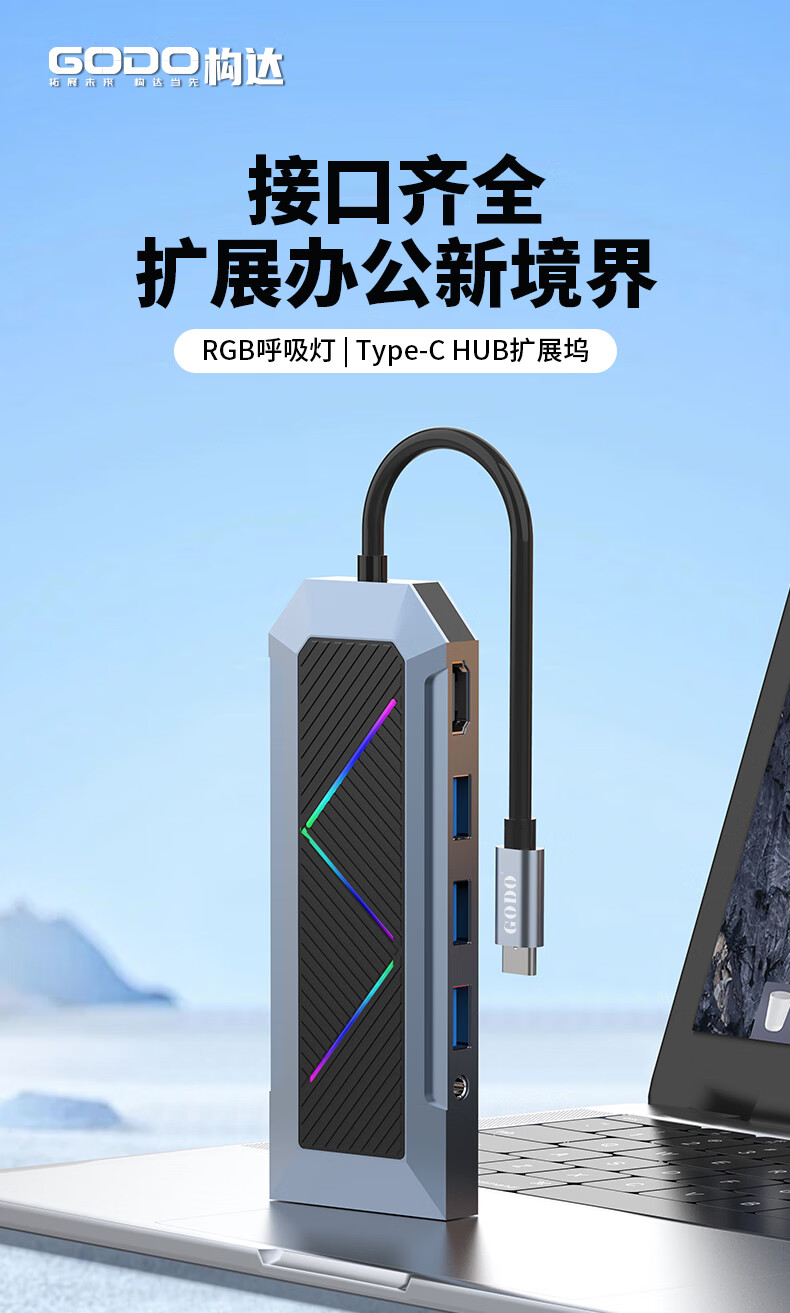 GODO Type-C Expansion Dock to USB-HDMI Converter Splitter PD100W Charger 4K HD Screen Mirroring Compatible with Car, Apple, Huawei Computers 1