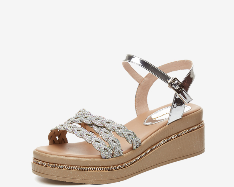 DAPHNE Thick-Soled Wedge Sandals for Women, Fashionable And Elegant Soft-Soled Shoes, Versatile High Heels to Match Dresses, Model 4622303004, Silver, Size 40 32