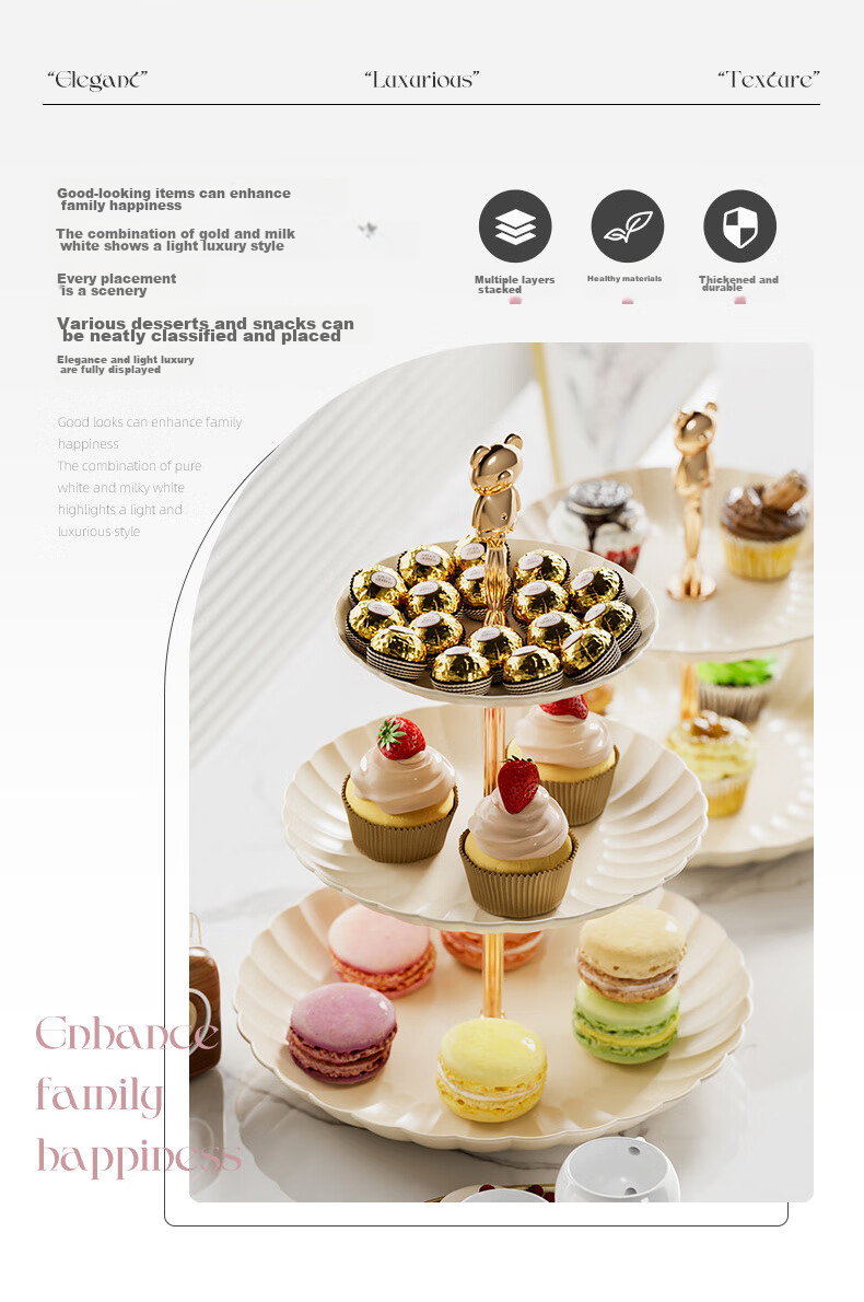 YIJUKE [3-Tier] Luxury Fruit Plate, Living Room Coffee Table Snack Tray, Candy Dish, Dried Fruit And Pastry Stand, Dessert Serving Tray 2