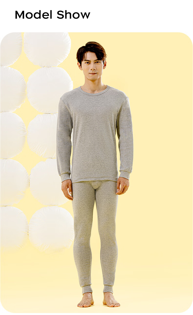 Yiershuang [10A Antibacterial And Anti-Mite] 100% Pure Cotton Thermal Underwear Set for Men, Autumn Top And Pants, Round Neck All-Cotton Sweater 19