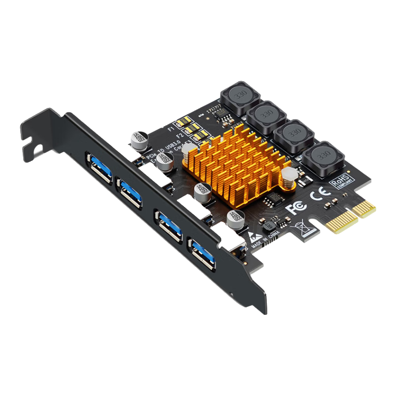 EB-LINK PCIE to 4-Port USB3.0 Expansion Card, Realtek (NEC) Chip, Desktop Computer Internal Four-Port USB Adapter Card, HUB Concentrator Card, Independent Power-Free Stable Versio