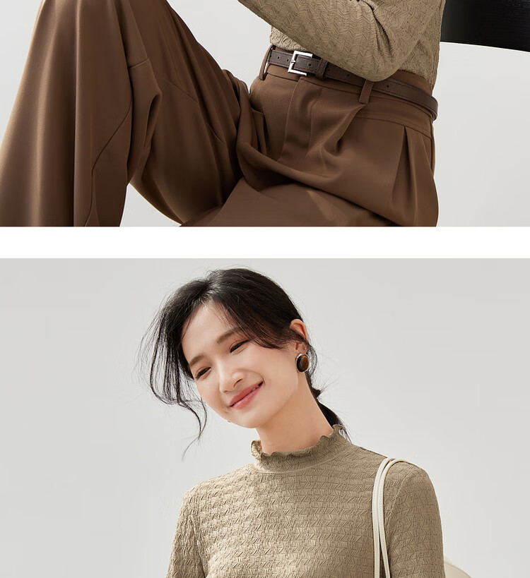 Sentubila Semi-Turtleneck Inner Layer Knit Sweater, Autumn And Winter Top, Petite Women's Warm Long-Sleeve Base Layer, Beige, XL 14