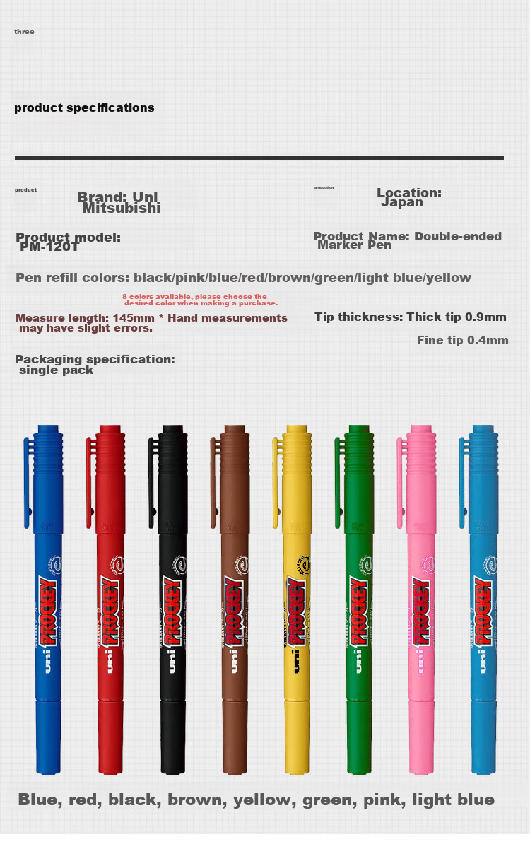 Uni Mitsubishi Dual-Tip Water-Based Marker/Pen/Multi-Purpose Signing Pen/Outlining Pen, Fine 0.4mm Thick 0.9mm, PM-120T Blue, 1 Piece 8