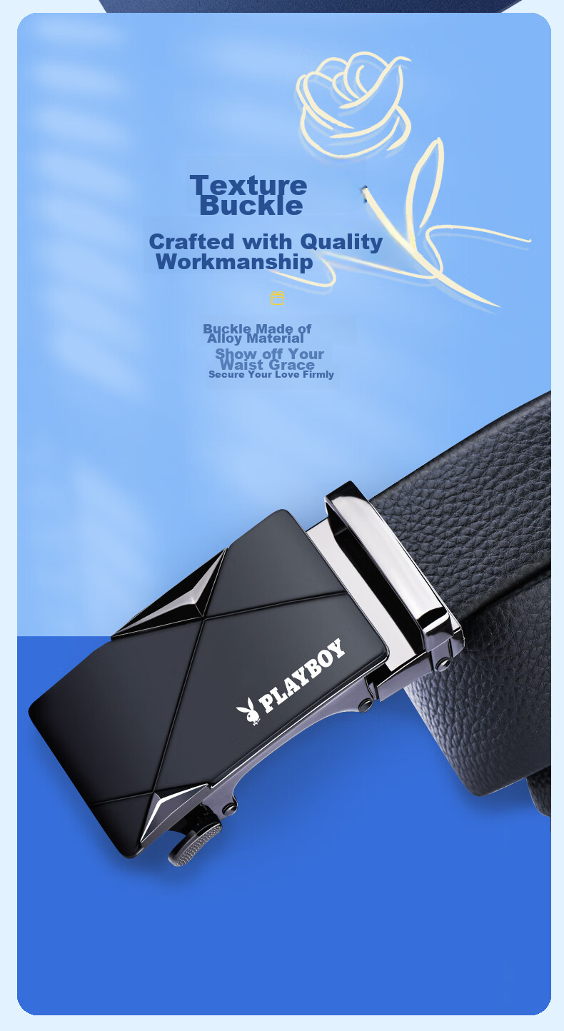 PLAYBOY Gift Box Belt, Men's Top-Grain Leather Automatic Buckle Genuine Leather Waistband Practical Trouser Belt, Birthday Gift for Boyfriend Or Father 7