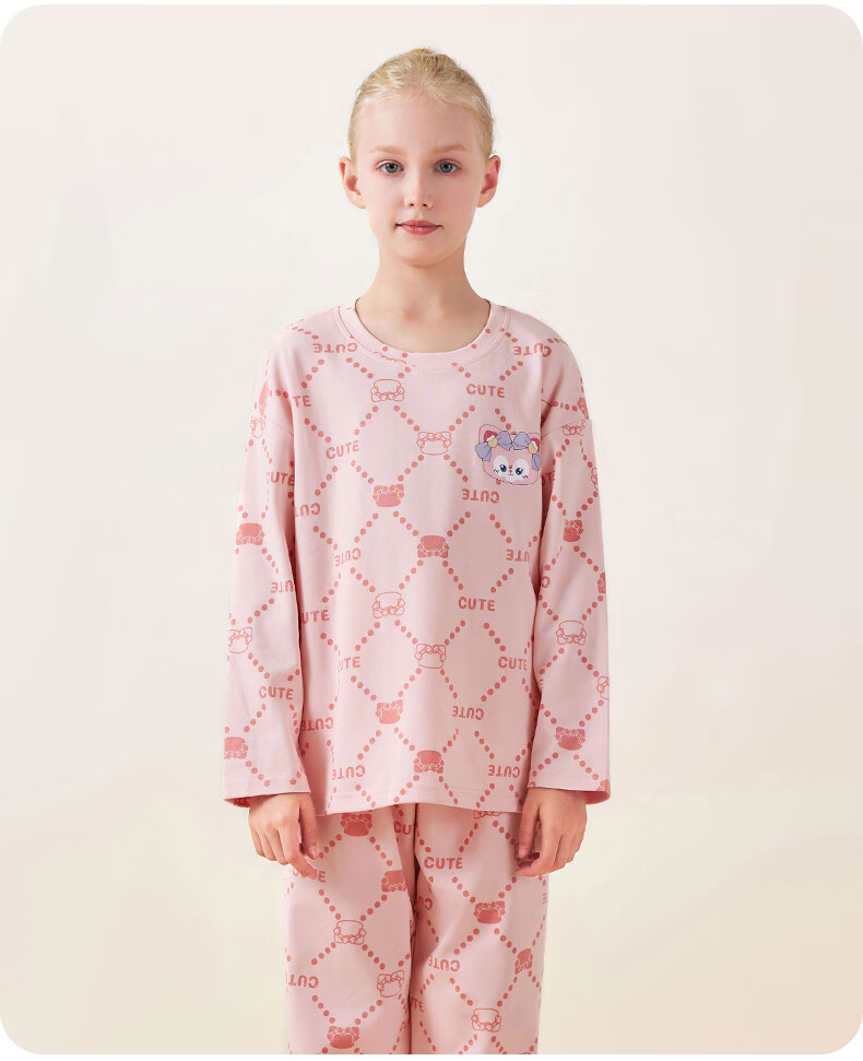 LangSha Kids Pajama Set Boys Girls Pure Cotton Crew Neck Spring Autumn Long Sleeve Homewear 170 19