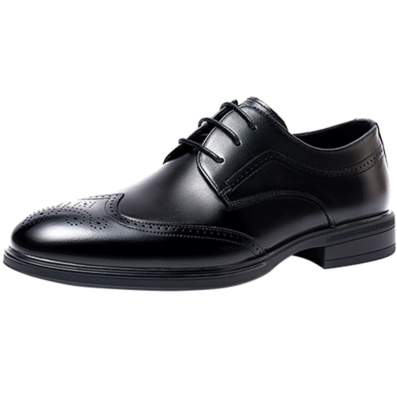 LAORENTOU Men's Leather Shoes, Spring And Autumn Brogue Carved Leather Shoes, British Style Breathable Formal Wedding Shoes, A50237, Black, Size 39