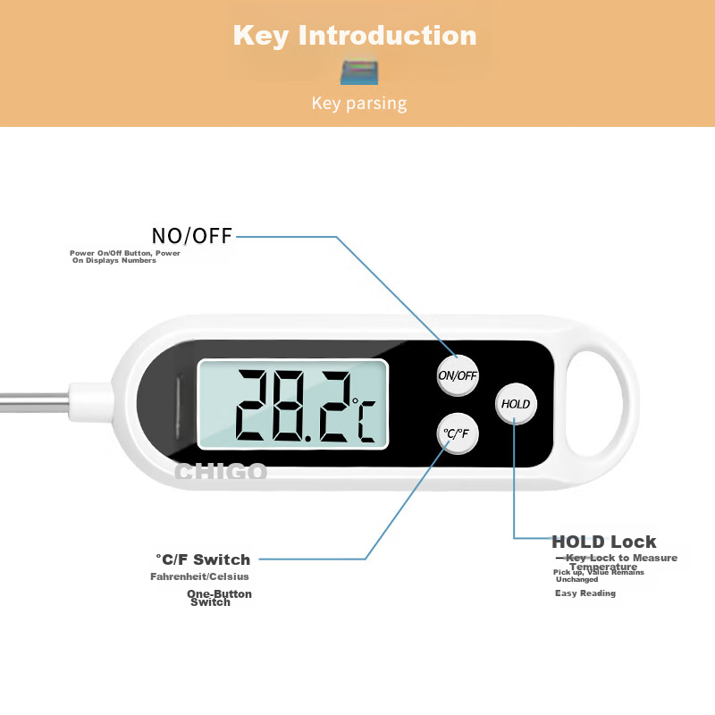 CHIGO Food Thermometer for Home And Commercial Use, Baking Temperature Gauge, Baby Milk Thermometer, Bath Water Temperature Meter ZG-8020