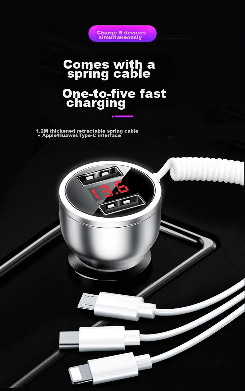 Newsmy Car Charger, Fast Charging Cigarette Lighter, Car Power Converter Plug with Three-Way Cable, Car Charger 2