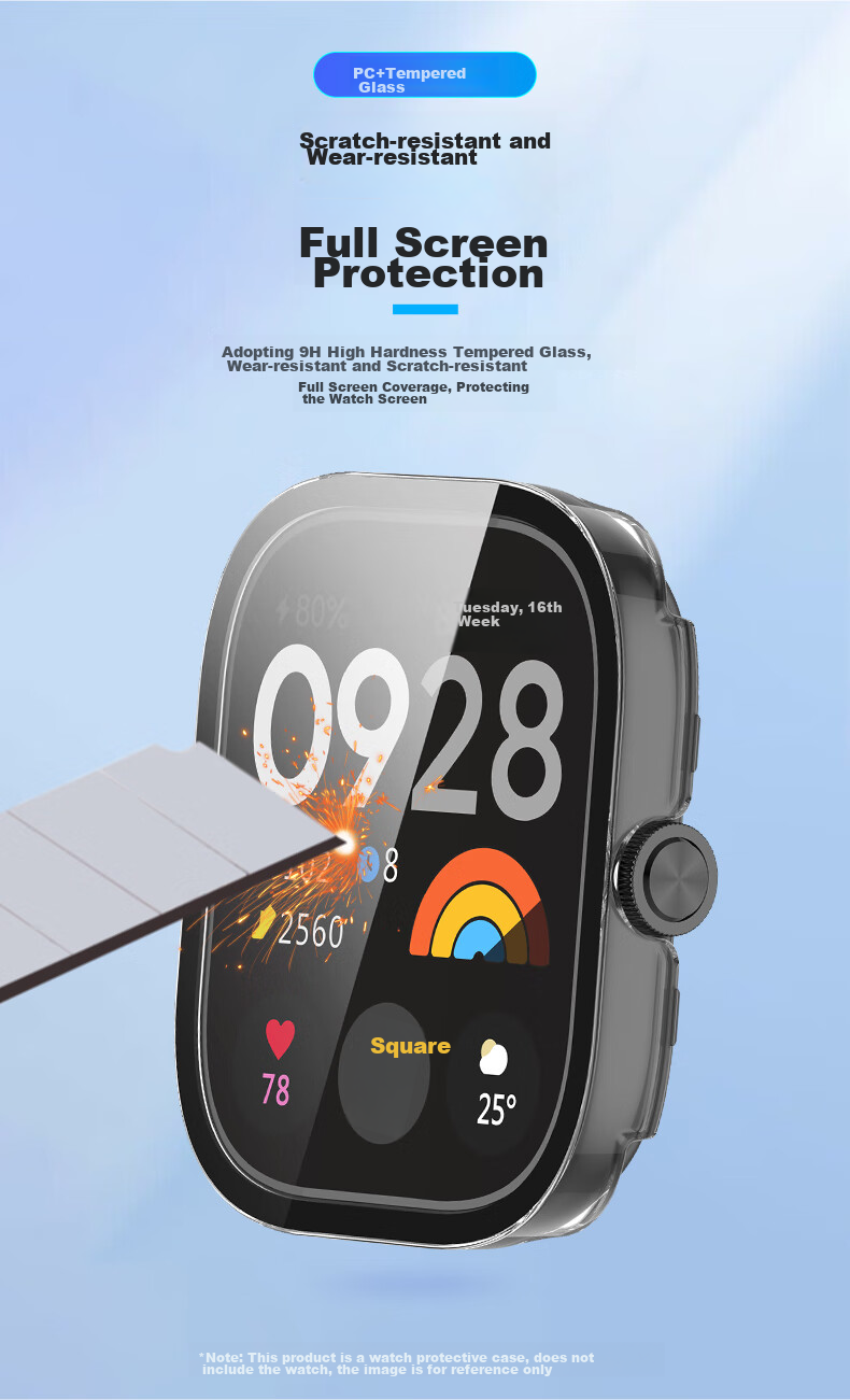 KMaxAI Compatible with Redmi Watch 5/4 Protective Film + Case, All-In Full Coverage, Xiaomi Redmi Watch Dial Protector & Screen Film, Hard Shell Anti-Fingerprint Tempered Glass Film, Transparent 7