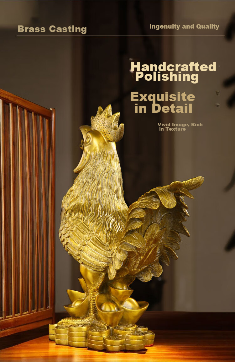 Binyue Copper Rooster Ornament, Brass Golden Rooster Figurine, Copper Rooster for Early Morning Alarm, Home Living Room Entrance Zodiac Chicken Lucky Charm Decoratio 7