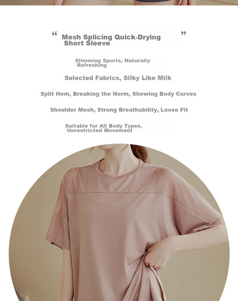 XUEXIMAN Yoga Wear for Women, Loose-Fitting Quick-Dry Short Sleeve Sports Top, Breathable Fitness Cover-Up, Summer Workout Athletic T-Shirt 2