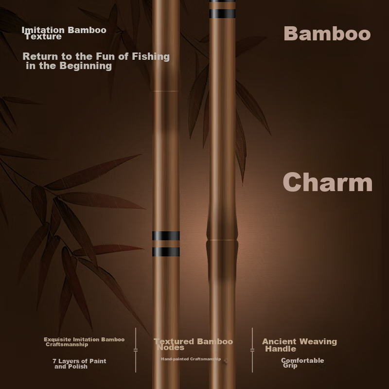 JD Original Bamboo Shadow Crucian Carp Rod, Bamboo-Like Vintage High Carbon Ultra-Light Fishing Rod, Leisure Wild Fishing Platform Fishing Rod, Light Hard Hand Rod, 4.5 Meters