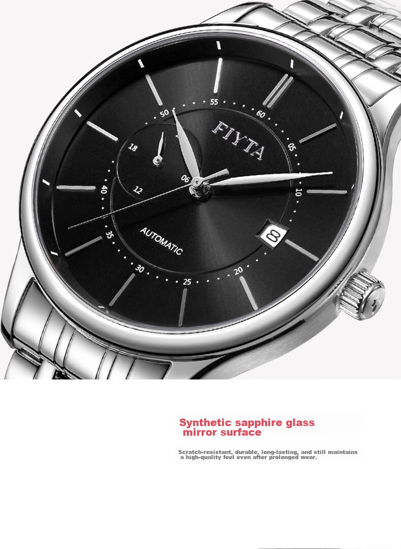 FIYTA Classic Series Calendar White Dial Steel Strap Automatic Mechanical Men's Business Watch Holiday Gift for Men 14