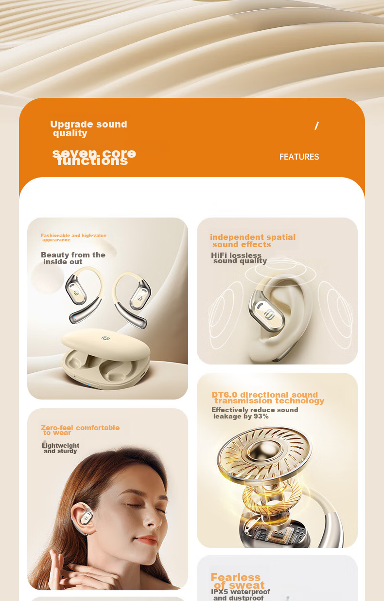 Jingji Bluetooth Earphones, Over-Ear Style, Stylish Wireless Sweat-Resistant Sports Headphones, Long Battery Life, Open-Back HIFI Sound Quality, Compatible with Apple, Huawei, And Android Devices 2