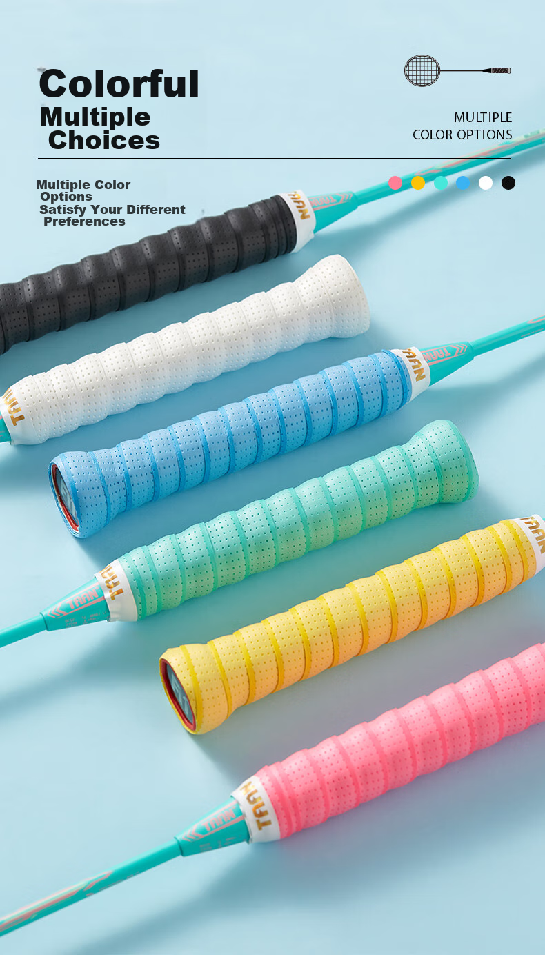 Taan Badminton Grip Tape, Thickened with Perforations, Sweat-Absorbing, Non-Slip, TG099, Three-Pack, Black/white/blue 1