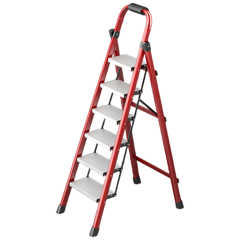 Chuangshuo Folding Ladder for Home Use, Safe A-Frame Ladder, Thickened And Reinforced, Red Six-Step Aluminum Alloy Step Ladder