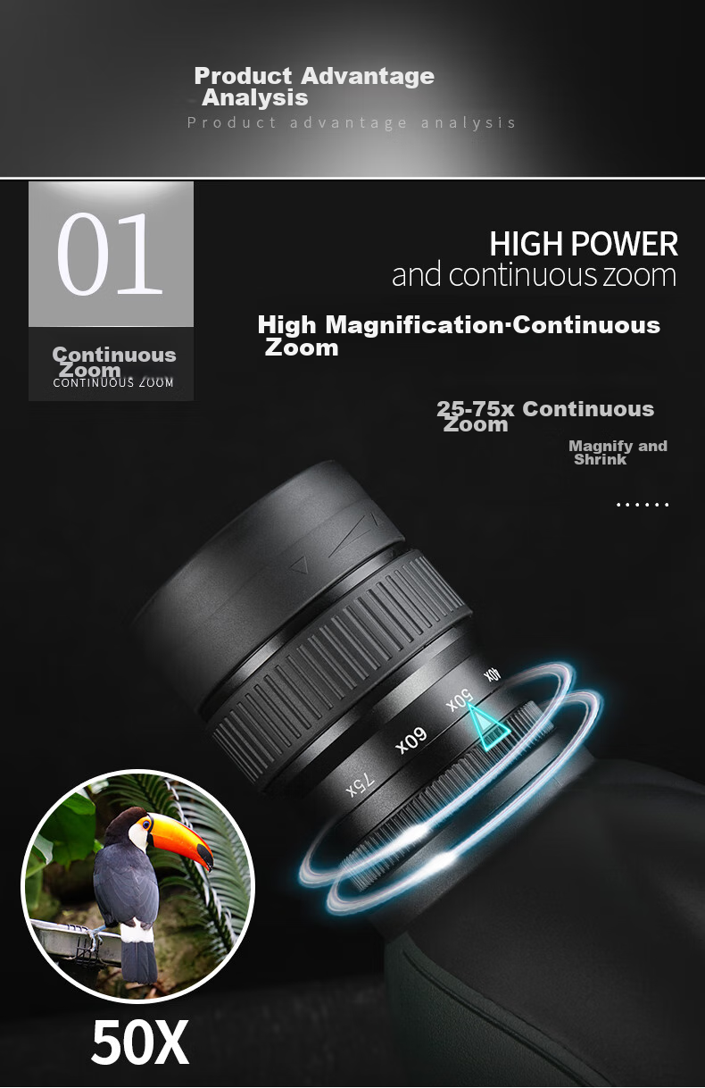 Bresser Zhengtu 25-75x Large Aperture Monocular High Magnification High-Definition Low-Light Night Vision Birdwatching Telescope, Professional Grade Waterproof Telescope 3