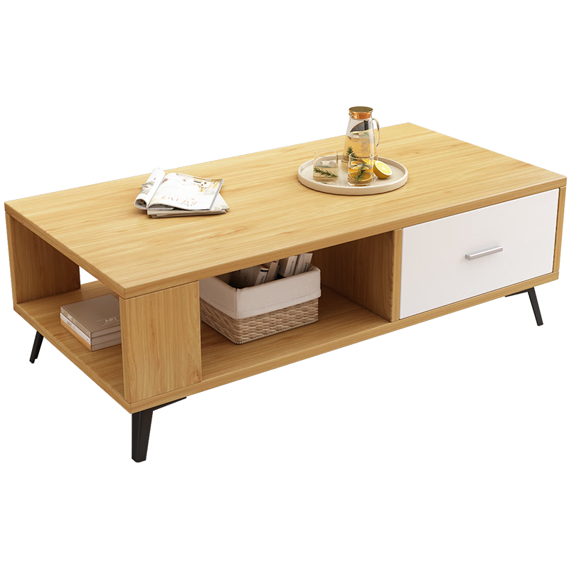 Yameile Coffee Table for Living Room, Modern And Simple Design, Suitable for Small Apartments, Double-Layer with Drawers, Thickened Solid Wood Core, Tea Table