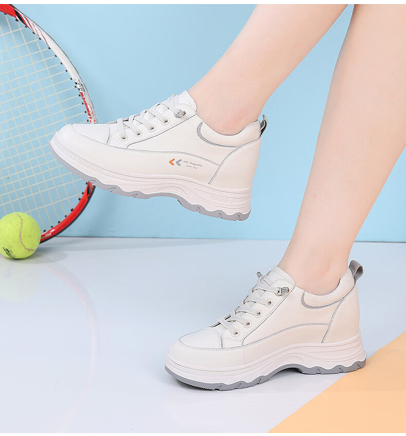 Red Dragonfly Women's White Sneakers Thick Sole Height Increasing Fleece Lined Warm Casual Shoes Women's Ins Style Canvas Shoes C0TTN05121M Beige Gray Size 37 6