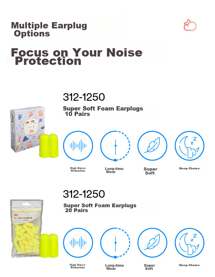 3M Earplugs for Sleeping, Soundproofing, Noise Reduction, Anti-Noise, for Factory Workshops, Specialized Noise Reduction 37db, 1100 Foam Elastic Wireless Earplugs, 10 Pairs Individually Packaged 9