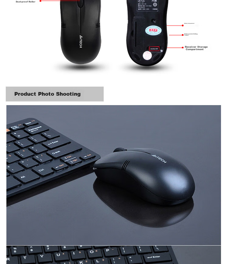 A4TECH WG-100, Medium-Sized, Symmetrical Wireless Mouse, Office Mouse Peripheral Computer Mouse, Wireless Mouse for Laptops, Universal, Black, Wireless 5