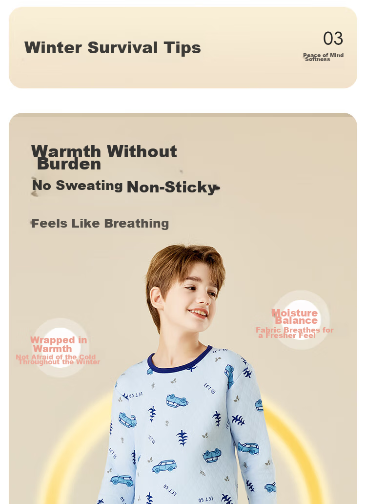 LangSha [School Uniform Essential + 7A Antibacterial] Children's Thermal Underwear Autumn Winter Boys' Thermal Top And Pants Baby Pajama Set 8