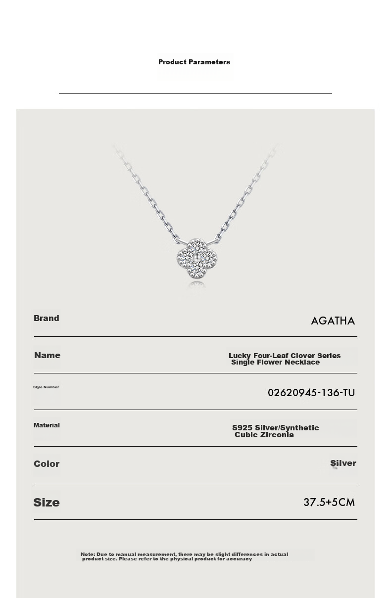 AGATHA Four-Leaf Clover Silver Necklace for Women, Birthday Gift for Girlfriend Or Wife, High-End Pendant Upgraded Versio 5