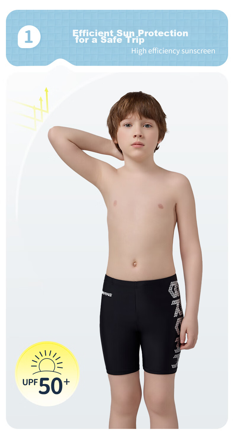 Suanshi Kids Boys Swimwear Chlorine-Resistant Quick-Dry Five-Point Swimming Trunks Professional Training Sun-Protective Swim Shorts Black 160 4