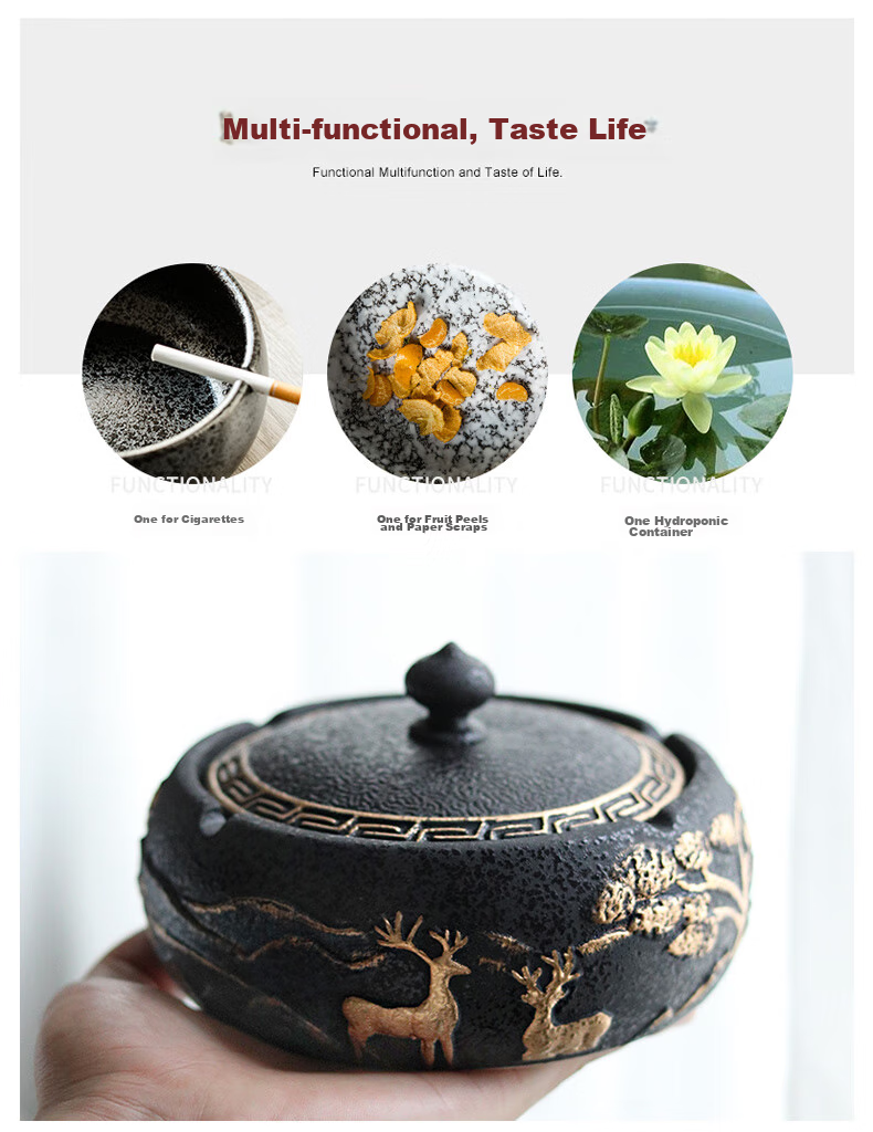 Bangushan Large Ceramic Ashtray with Anti-Spitting Design for Office, Living Room, Home Use, Creative And Personalized Ashtray Gift, Random Style Shipped 3