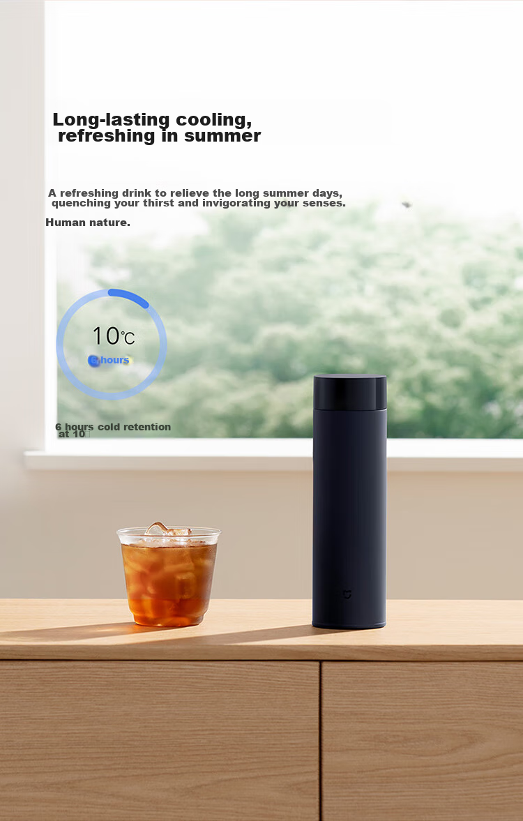 MIJIA Screw-Cap Cup, Insulated Mug, 316 Stainless Steel Vacuum Water Bottle, Portable Large-Capacity Coffee Cup, 500ml Navy Blue 10