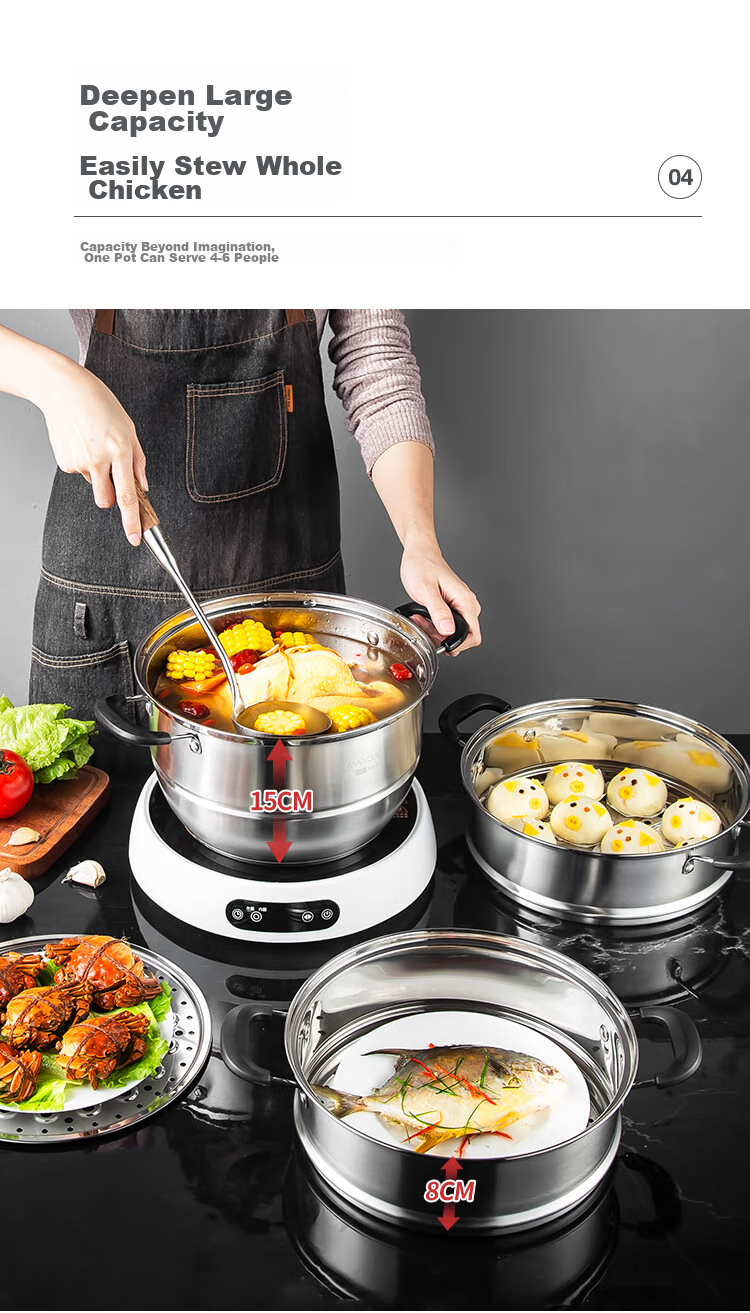 MAXCOOK 304 Stainless Steel Steamer Pot, 26CM Three-Layer Composite Bottom, Compatible with Gas Stove And Induction Cooker 7