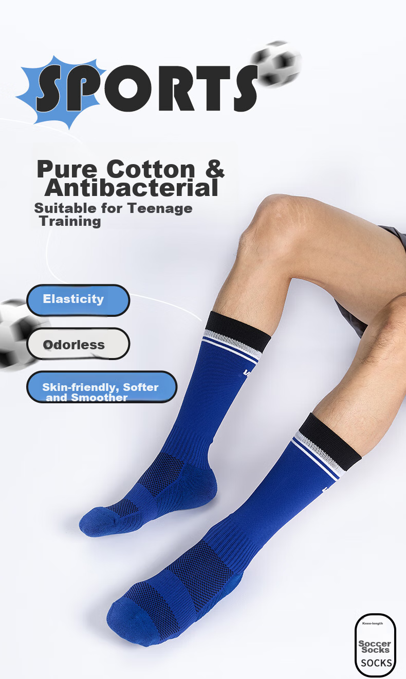 VICLeO Soccer Socks Long Socks for Men Women Adults Children Competition Thickened Non-Slip Terry Bottom Sports Socks 6804 Royal Blue XS 1