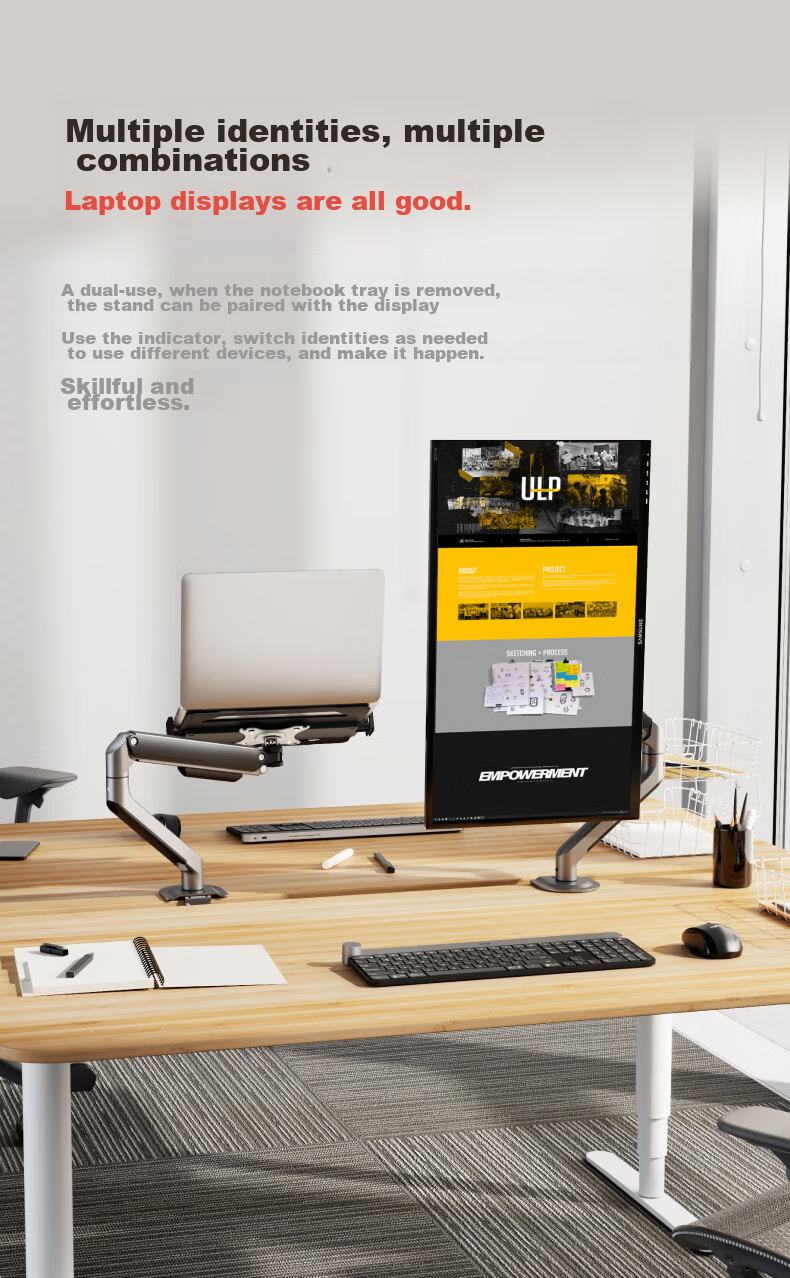 Brateck Beihu Laptop Stand, Mechanical Arm, Monitor Stand, Laptop Computer Desktop Clamp Base, Screen Riser And Heightening Bracket, E350 Gray + APE40 9