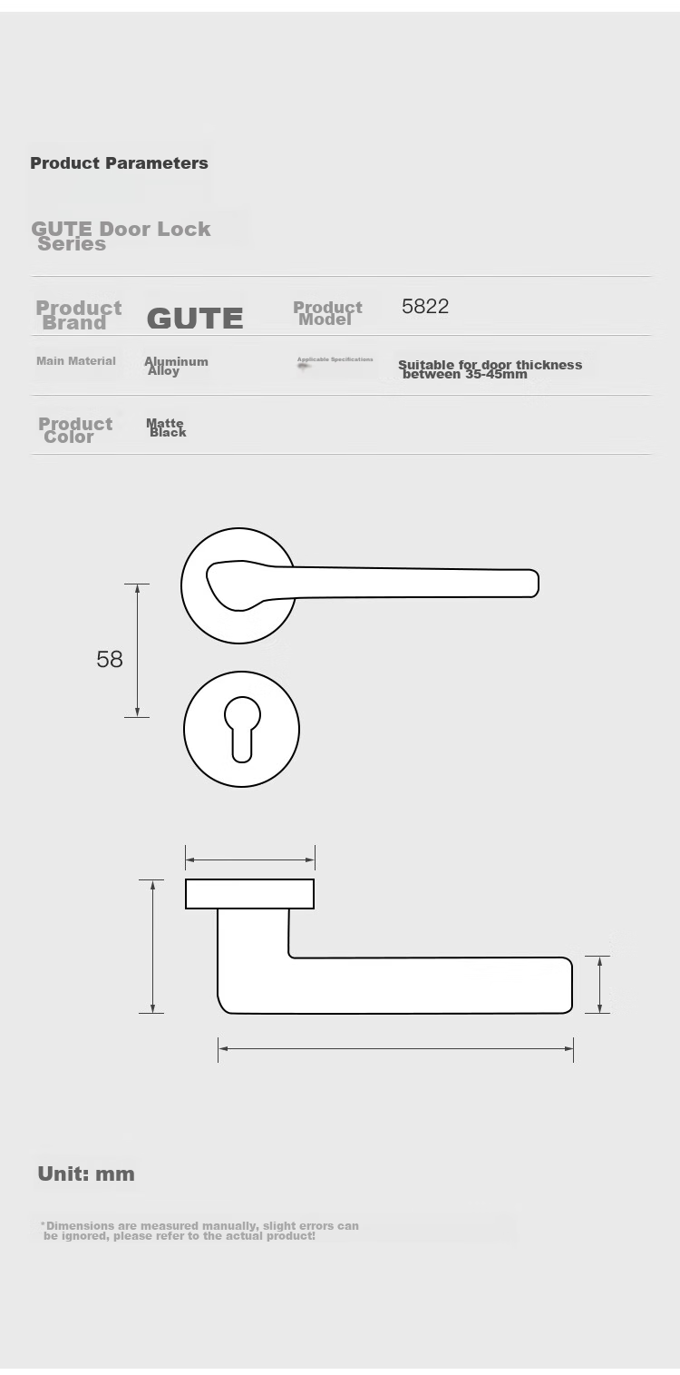 GUTE Door Lock, Interior Home Use, Bedroom Door Handle, Quiet Noise Reduction, Separate Lock, Matte Black 11