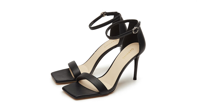 DAPHNE Thin Heel Sandals for Women, Summer French Style Elegant Versatile Outdoor Wear Ankle Strap High Heels Women's Shoes, Black, Size 34 21