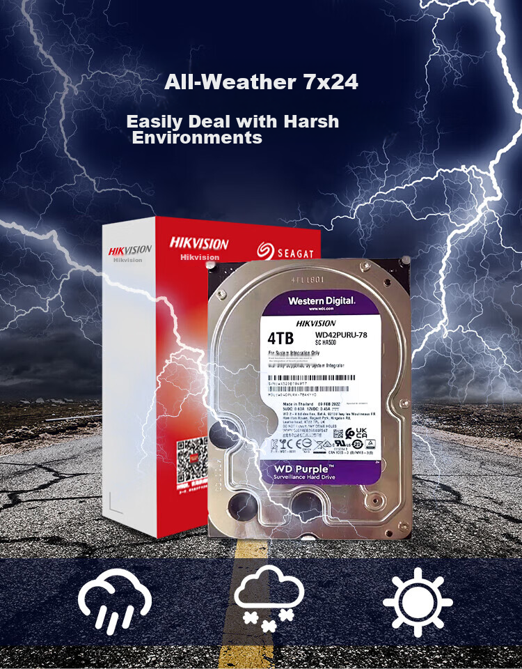 HIKVISION Surveillance Hard Drive, 4TB Western Digital Purple Mechanical Hard Drive, Security Video Recorder Dedicated, 5400 RPM to 64MB SATA 6Gb/second 3