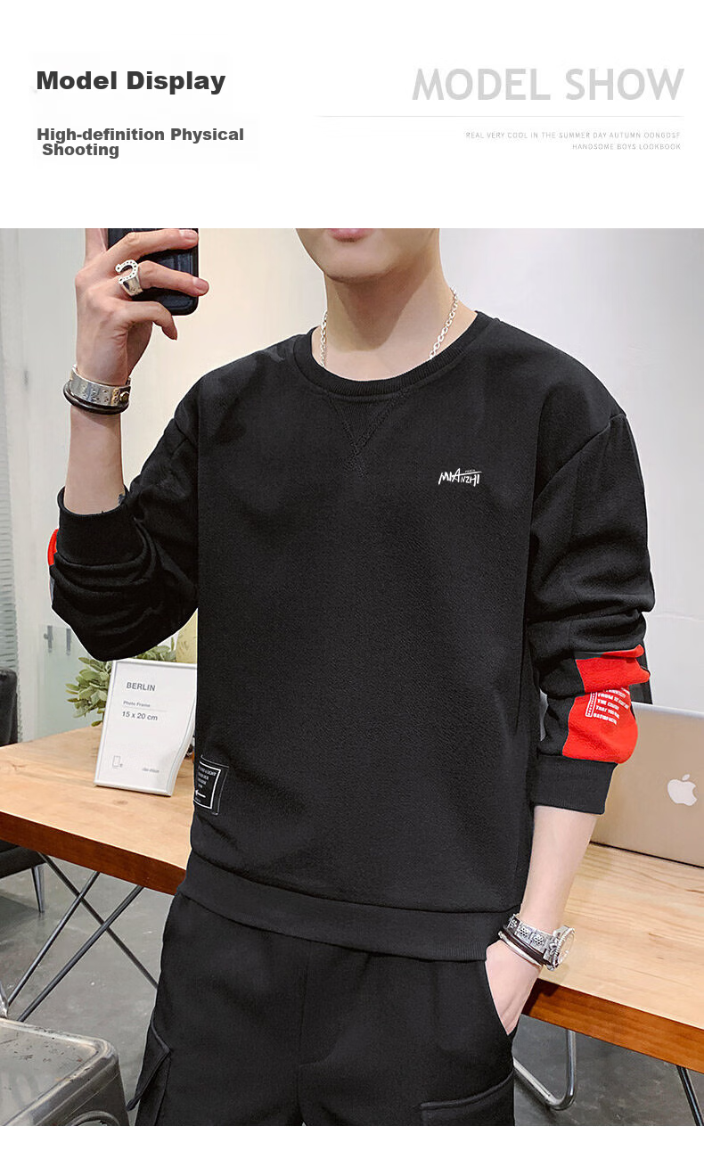 Mianzhi Men's Sweatshirt, Spring And Autumn Outdoor Sports Versatile Long-Sleeve Thin Undershirt, Gray, XL 8
