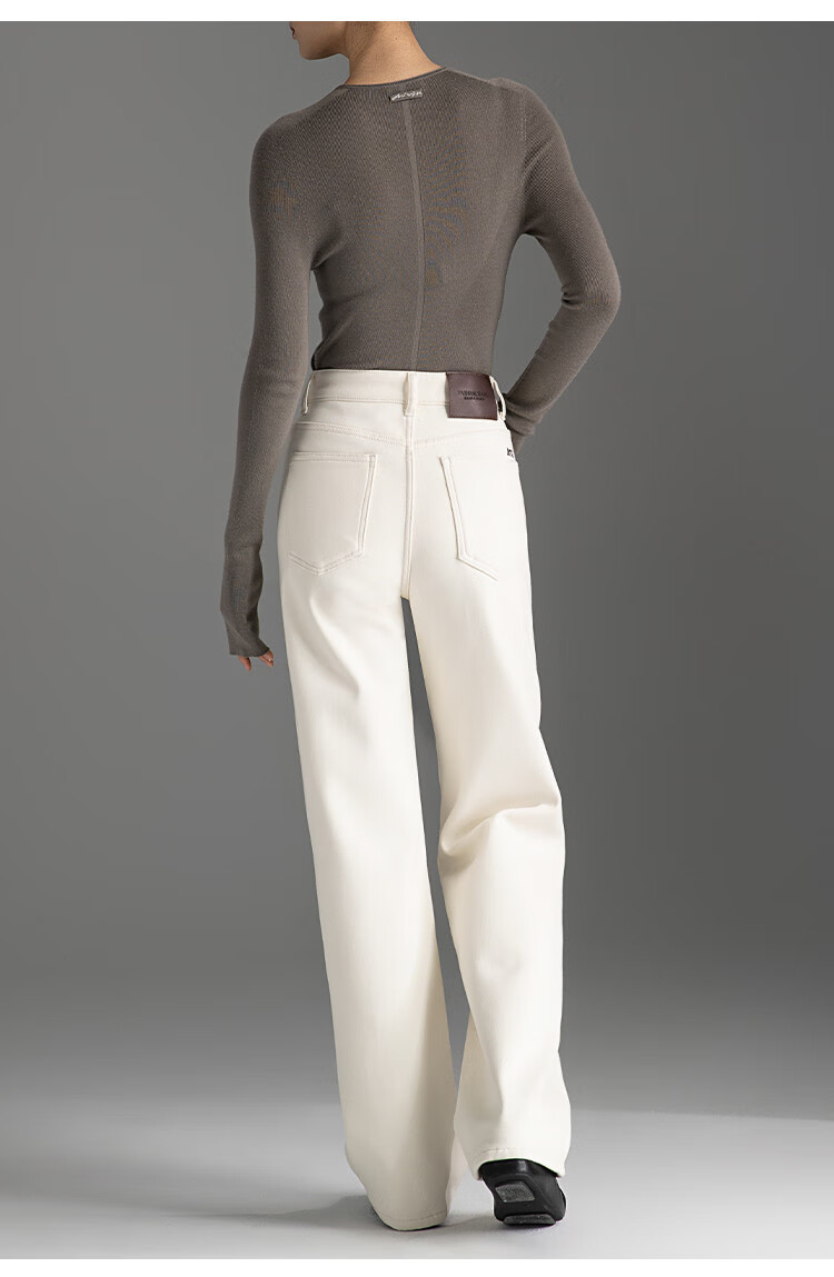 Dme Autumn And Winter New Fleece-Lined Slim-Fit Versatile Off-White High-Waist Straight-Leg Jeans for Wome 16