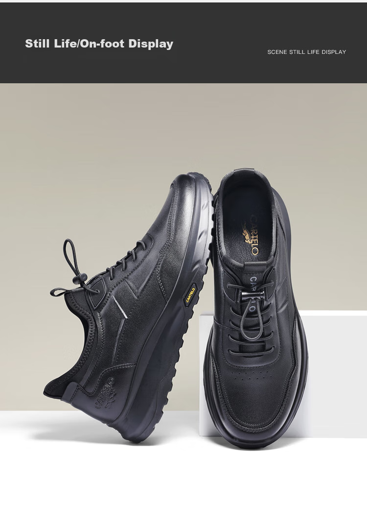 CARTELO Genuine Leather Men's Shoes, Business Casual Sports New Style, Autumn And Winter Soft Thick-Soled Versatile Commuter Work High-End Black 68