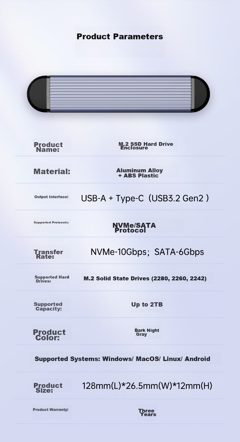 FANXIANG M.2 NVMe/SATA Dual-Protocol Portable Hard Drive Enclosure, Type-C/USB3.2 Dual Interface, SSD Laptop Direct Plug-In Hard Drive Enclosure MD80 16