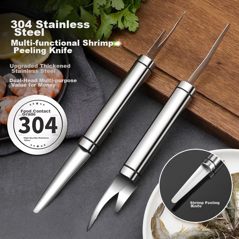 BJ 304 Stainless Steel Shrimp Deveiner Tool, Double-Ended Shrimp Deveiner Knife, Longan Pit Remover, Prawn Deveining Knife
