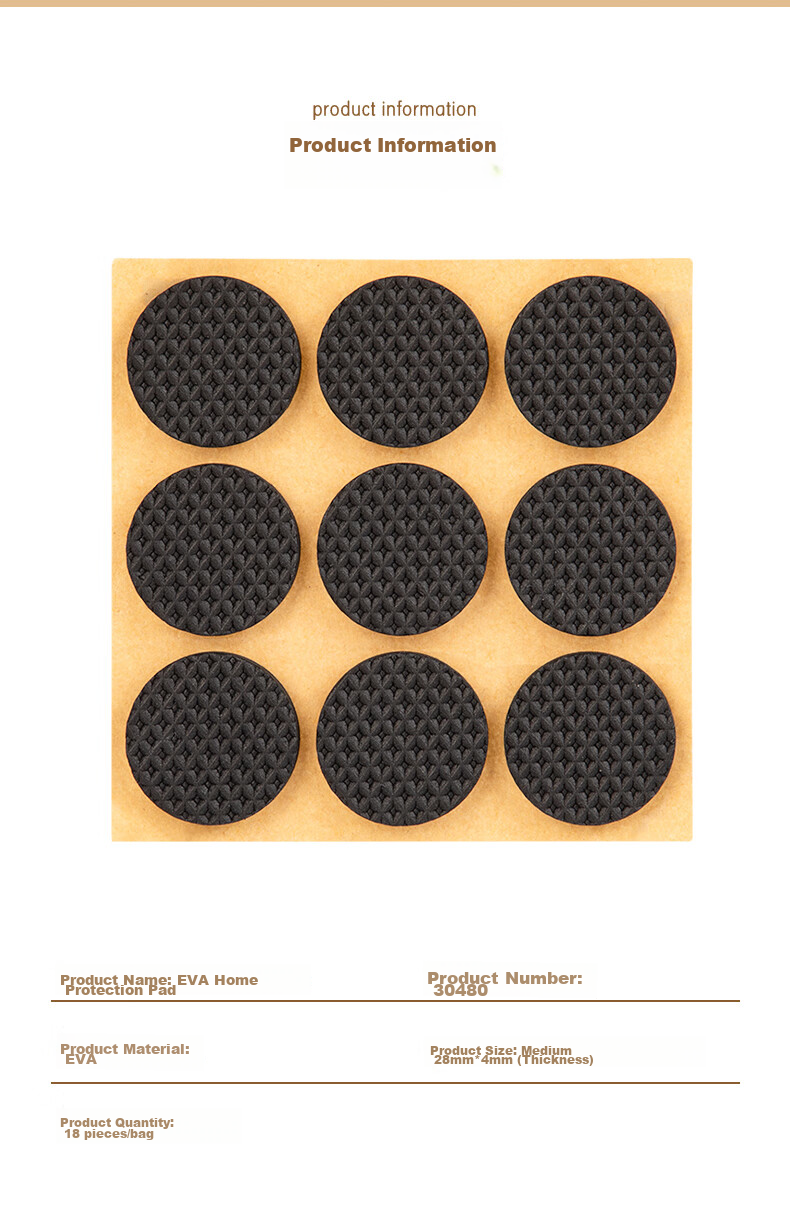 Deli Tape Pad for Table And Chair Legs, EVA Self-Adhesive Non-Slip Protective Mat, Multifunctional Home Noise Reduction Wear-Resistant Anti-Scratch, Round 18 Pieces (Φ2.8cm*4mm) 30480 13