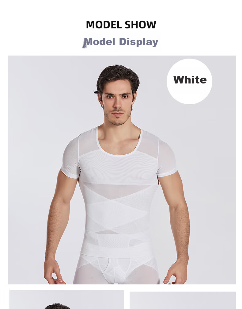 LangSha Men's Short Sleeve Shapewear Shirt, Tummy Control, Beer Belly Reduction, Thin Breathable, Tight-Fitting Men's Body Shaper, High Elasticity, Chest Compression, Shoulder Expansio 23